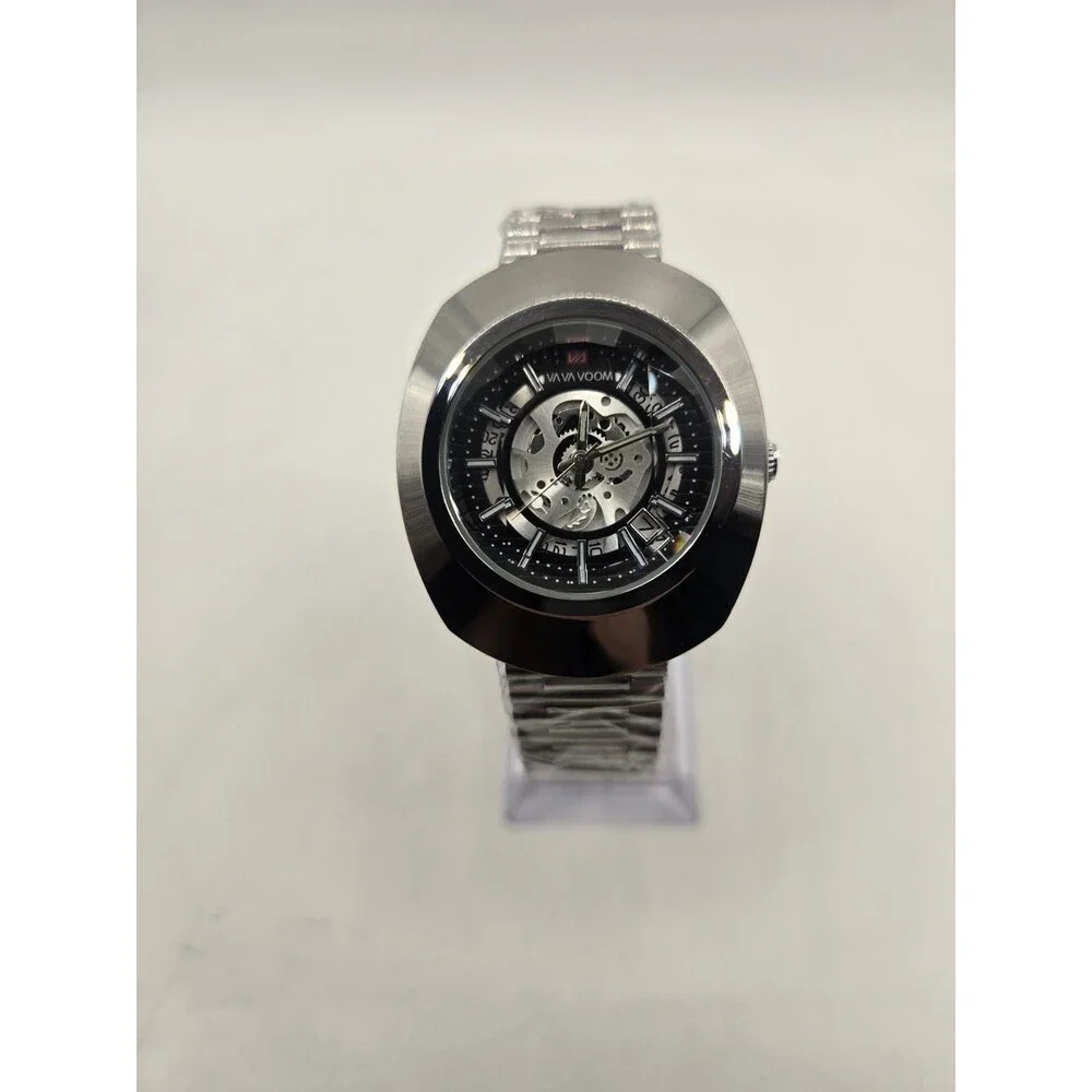 VA VA VOOM STAINLESS STEEL  37MM MEN'S SKELETON WATCH. NEW WITH TAGS